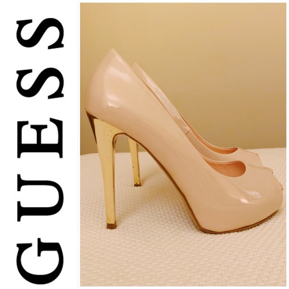 Guess Shoes - Guess Stilettos Blush Pink Gold Peep Toe Size 6